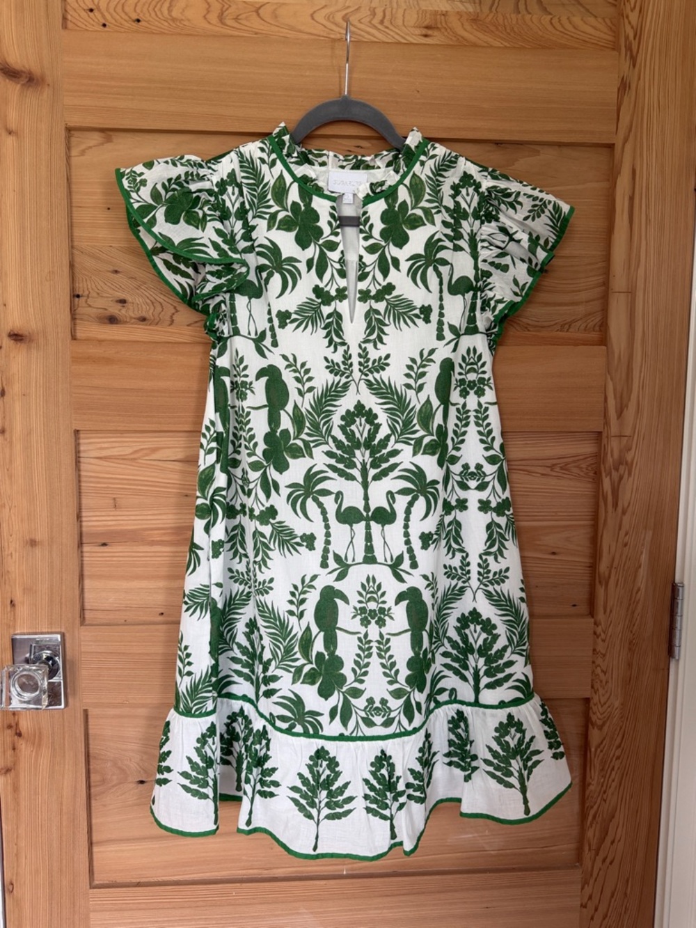 Sugarlips Green & White Botanical Print Ruffle Sleeve Dress Size Small